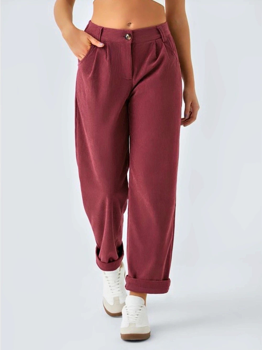 Halara Corduroy Wide Leg Pant Straight-Leg Pants in burgandy red
